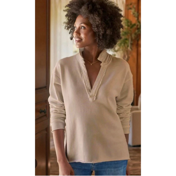 NewFrank & Eileen Beige Toaste Popover Henley Triple Fleece Patrick Sweatshirt S - Picture 2 of 3